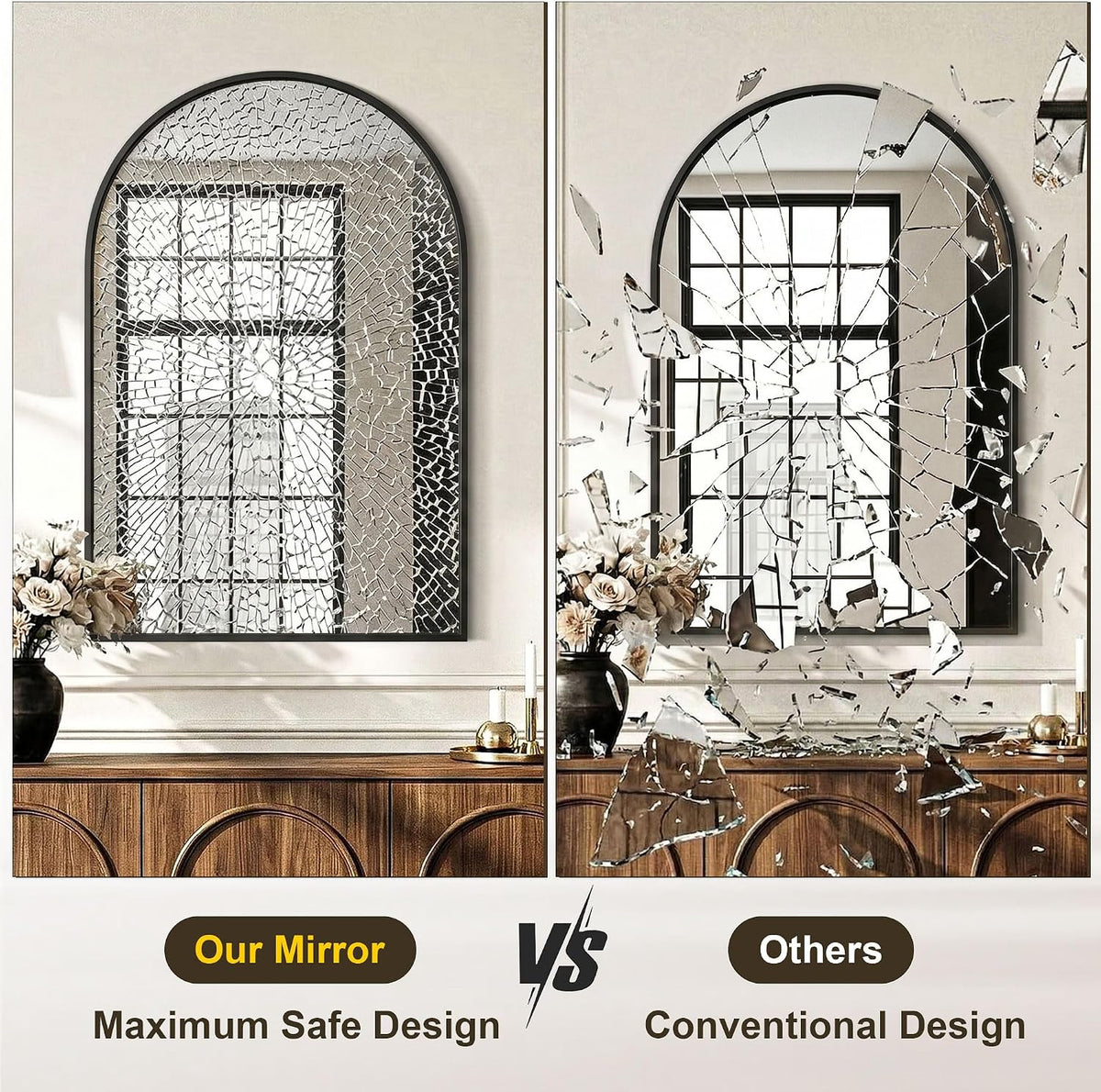 amoise arched bathroom mirror for wall, 2pack 30"x20", side view