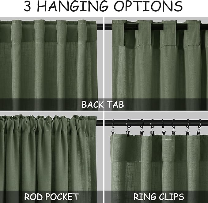 Extended Curtain Olive Green Linen Sheer Curtains - Image 2