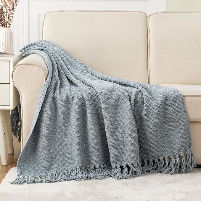 BATTILO HOME Bluish Grey Chenille Throw Blanket - Image 8