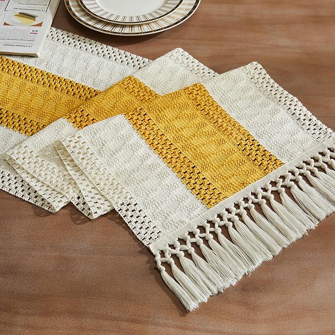 ZeeMart Macrame Style Bicolor Stitching Table Runner, 14 x 108 Inch by ZEEMARTONLINE