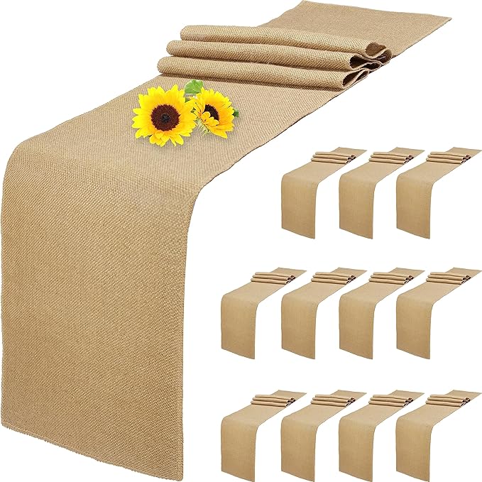 12 Pack Natural Burlap Table Runners, 12 x 72 Inch Rustic Jute Table Runner and by Wlirantim