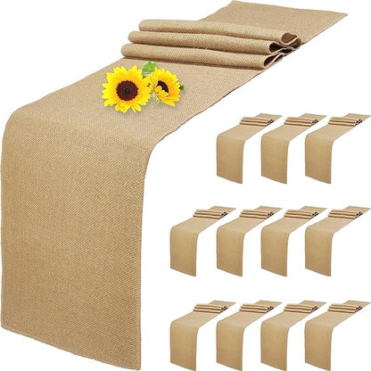 12 Pack Natural Burlap Table Runners, 12 x 72 Inch Rustic Jute Table Runner and by Wlirantim