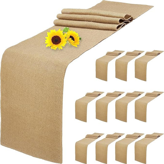 12 Pack Natural Burlap Table Runners, 12 x 72 Inch Rustic Jute Table Runner and by Wlirantim