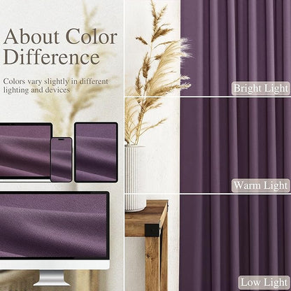 Nanspring Plum Linen Curtains 90 Inch Long 2 Panels Set - Image 3
