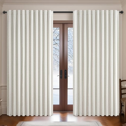 Cream Linen Black Out Curtains 70 Inches Extra Wide by QJMYDECO