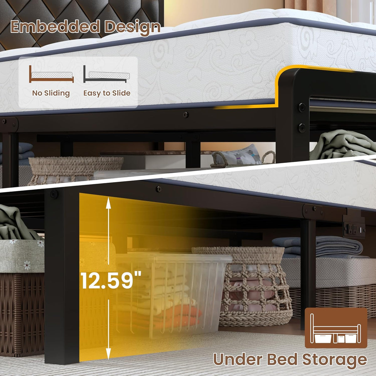 queen size bed frames with charging station &, package contents