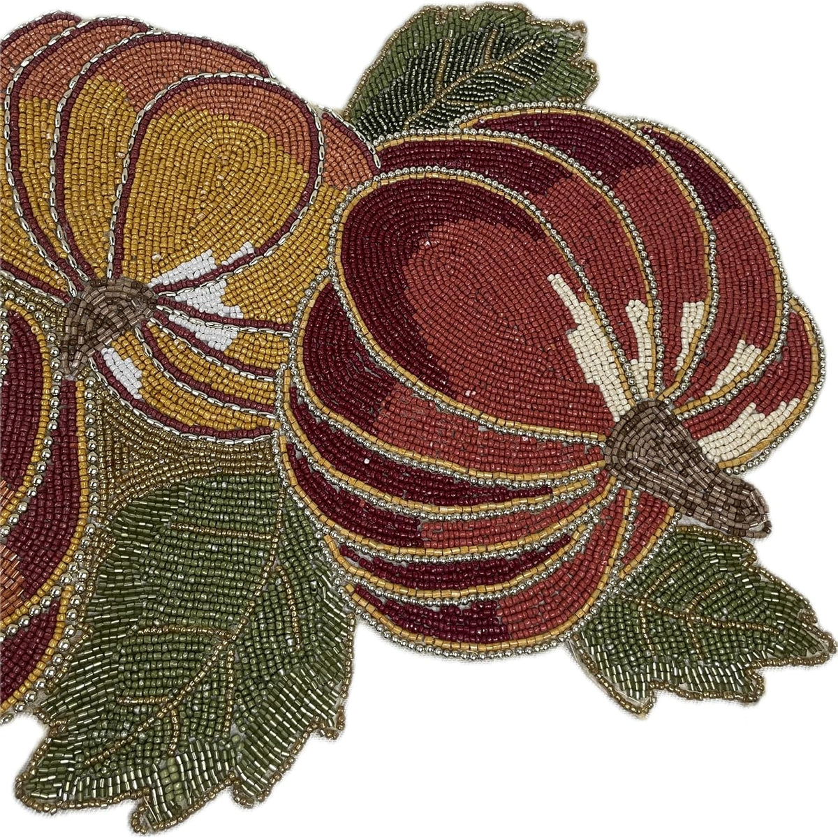 Thanksgiving Pumpkin Beaded Table Runner for Fall - Luxury Thanksgiving Decoration Table mat - Unique Halloween and Fall Decoration in Yellow Orange Green and red