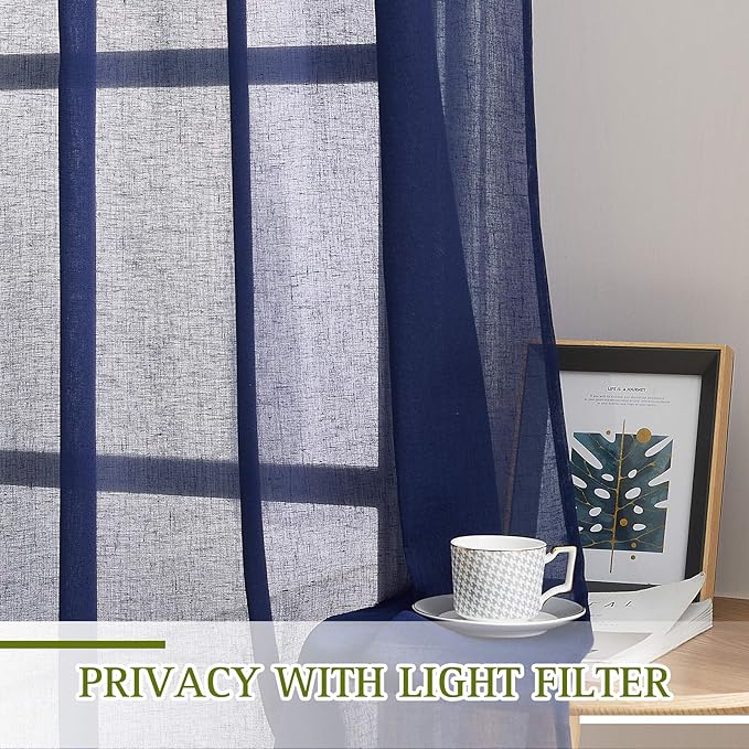 NICETOWN Natural Open Linen Weave Flax Textured Sheer Window Curtains, 63 - Image 3