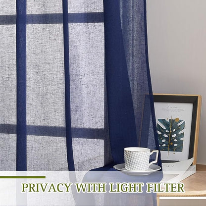 NICETOWN Dark Blue Flax Sheer Linen Curtains - Image 3