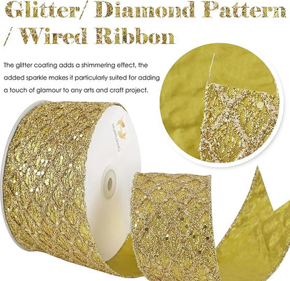 HUIHUANG Gold Glitter Wired Ribbon - Image 2