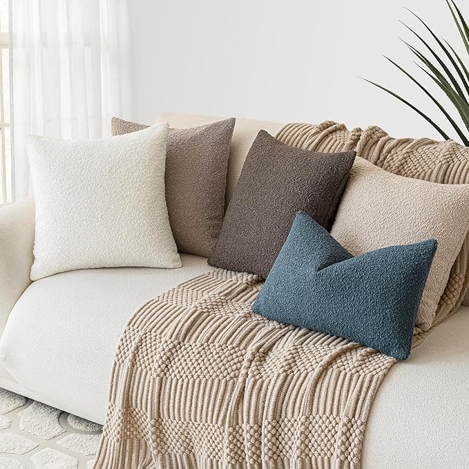 Foindtower Pack of 2 Modern Textured Boucle Throw Pillow Covers Accent Solid - Image 7