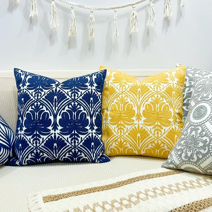 Slow Cow Yellow Canvas Embroidery Decorative Throw Pillow Cover Cushion Cover - Image 5