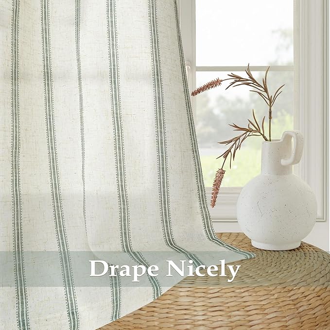 DriftAway Farmhouse Vertical Striped Linen Blend Textured Light Filtering Semi - Image 4