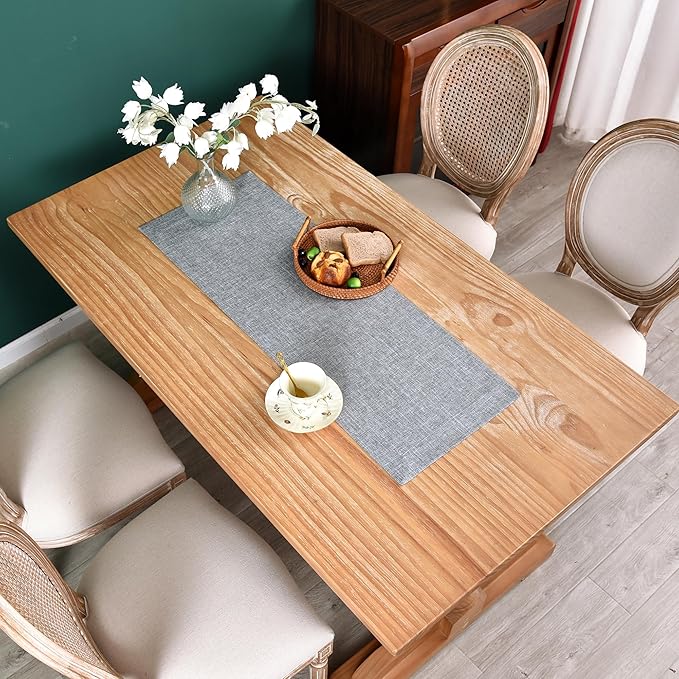 NEWISHER Farmhouse Rustic Table Runner Solid Grey Rectangular Table Runners - Image 2