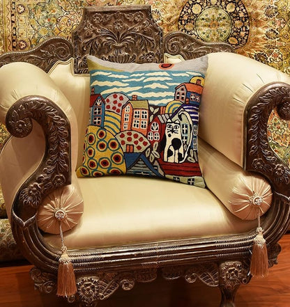 Blue Coastal Throw Pillow Cover | Karla Gerard Seaside Cat Pillow | Folklore - Image 2
