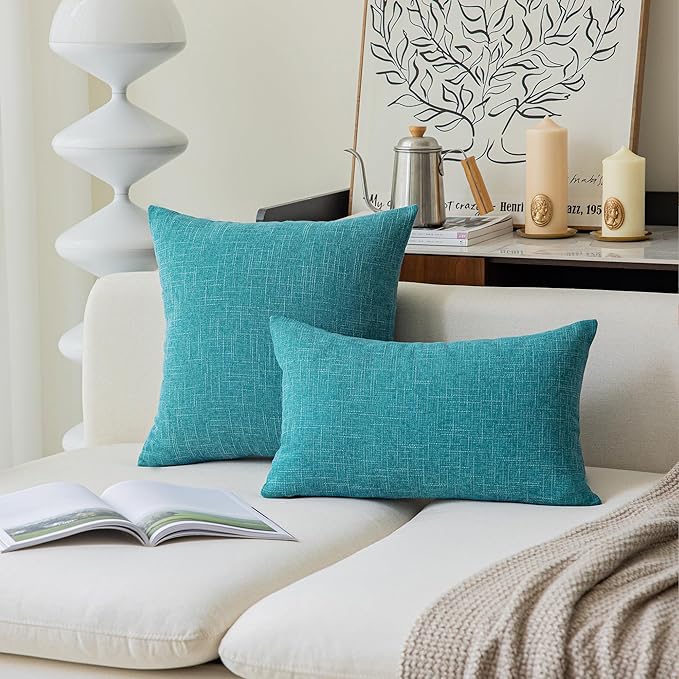 Kevin Textile Faux Linen Square 2 Tone Woven Throw Pillow Sham Cushion Case - Image 5
