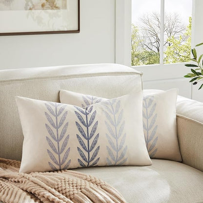 100% Cotton Farmhouse Leaves Lumbar Throw Pillow Covers Set of 2, 12x20 Inch by Unknown