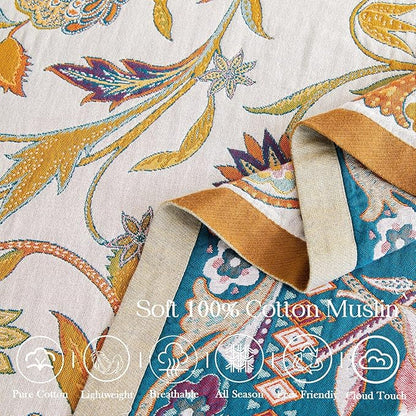 Fall Throw Blanket for Couch, 100% Cotton Muslin Breathable Woven Farmhouse - Image 7