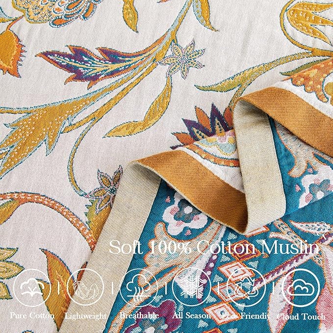 Fall Throw Blanket for Couch, 100% Cotton Muslin Breathable Woven Farmhouse - Image 7