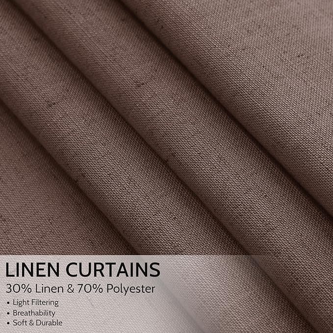 Nanspring Cappuccino Linen Blend Light Filtering Back Tab Curtains 102 Inches - Image 2
