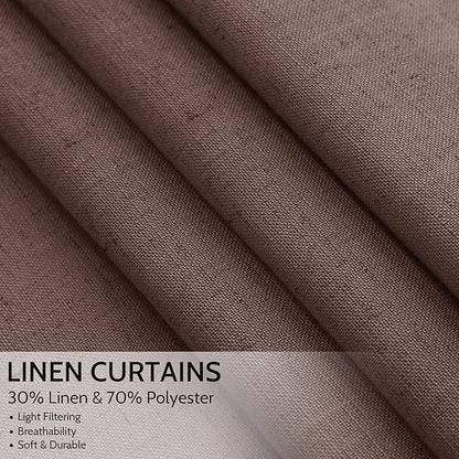 Nanspring Cappuccino Linen Blend Light Filtering Back Tab Curtains 102 Inches - Image 2