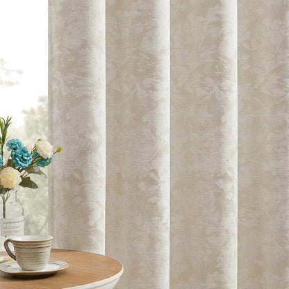 beauoop beige floral jacquard blackout curtains for bedroom, main product view