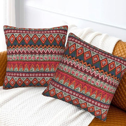 Farmhouse Vintage Boho Red Striped Throw Pillow Covers 18x18 Inch Set of 2 - Image 4