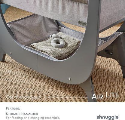 shnuggle bedside sleeper bassinet (air lite) - adjustable, front angle view