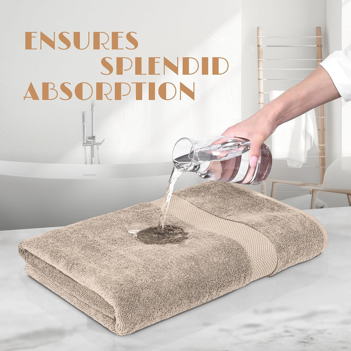 wealuxe taupe bath towels 24x50 - 6 pack showing dimensions