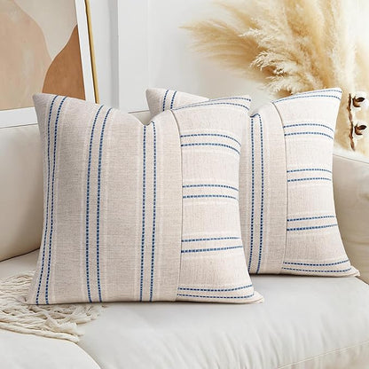 AELS 20x20 Decorative Farmhouse Linen Throw Pillow Covers, Boho Textured Pillow by AELS