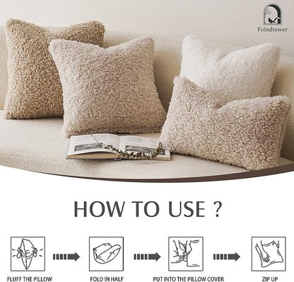 Foindtower 2 Pieces 26x26 Inch Neutral Cream, Faux Fur Throw Pillow Cover - Image 6