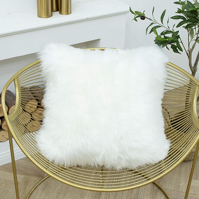 LIGICKY Set of 2 Decorative White Fluffy Throw Pillow Cover Faux Fur Shams - Image 2