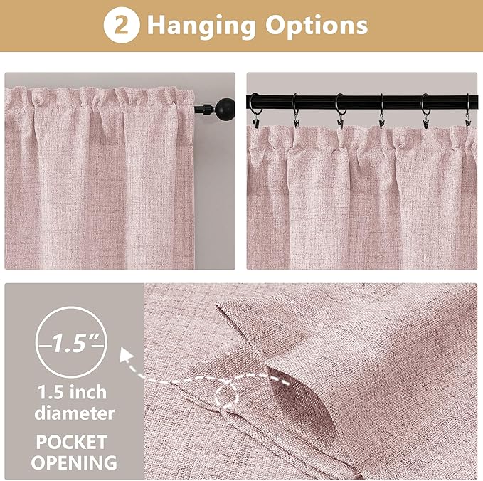 OVZME Blush Pink Valance for Windows, Light Filtering Faux Linen Textured Small - Image 6