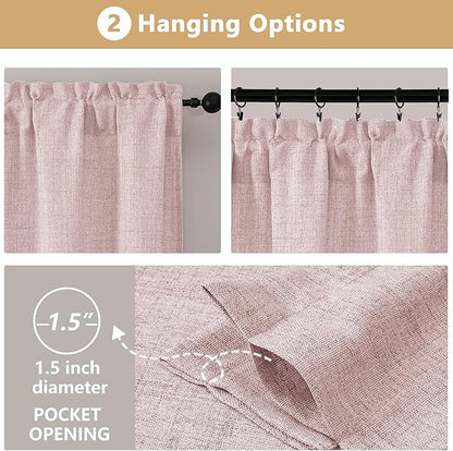 OVZME Blush Pink Valance for Windows, Light Filtering Faux Linen Textured Small - Image 6