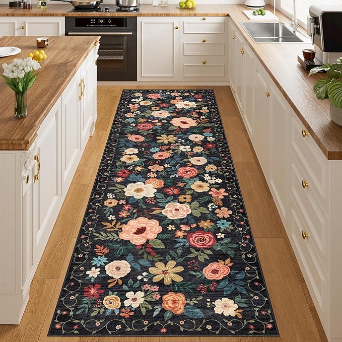 DUKINO 3x10 Runner Rug for Hallway, Washable Kitchen Floral Runner Rug - Image 8