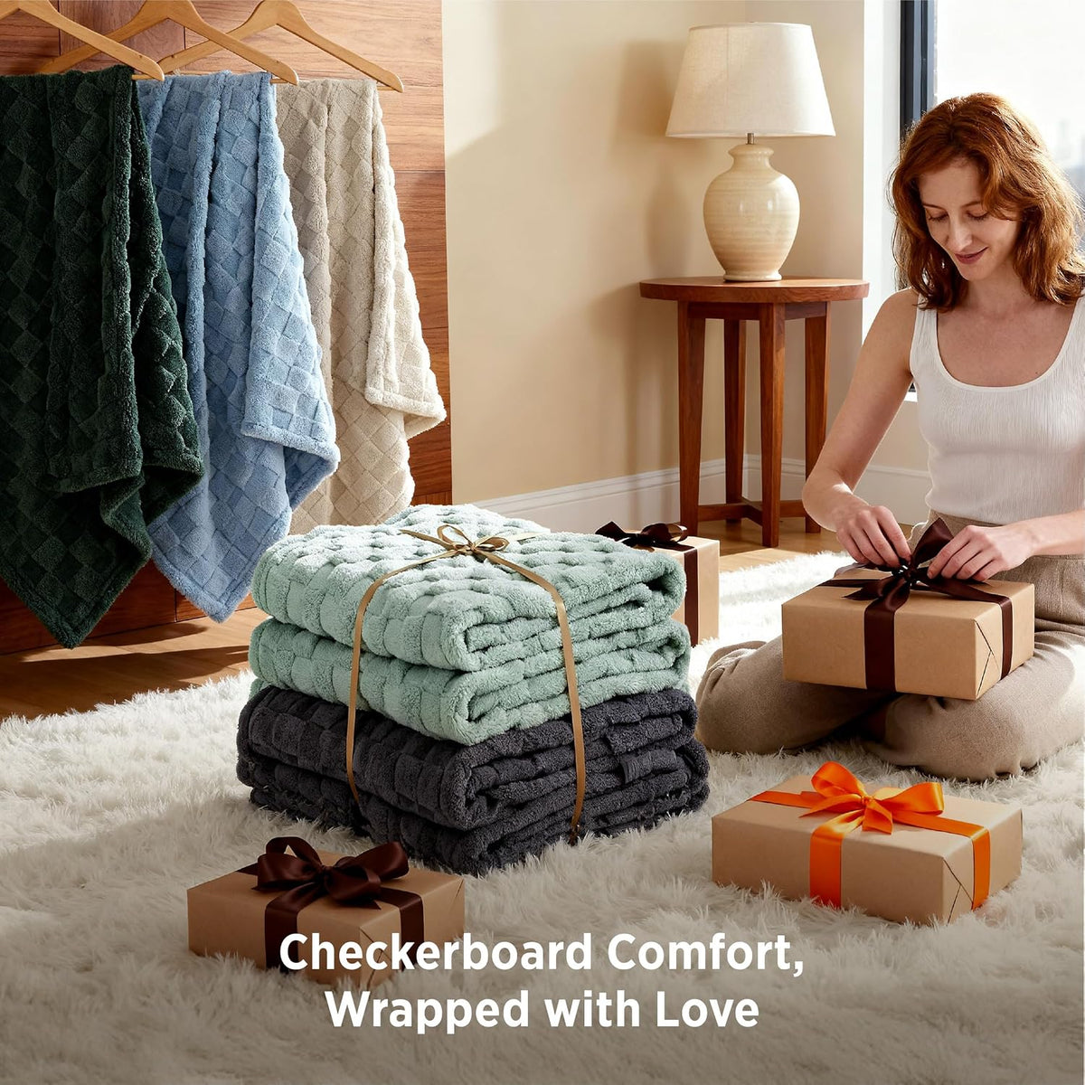 bedsure checkered soft cozy full blanket for bed showing dimensions