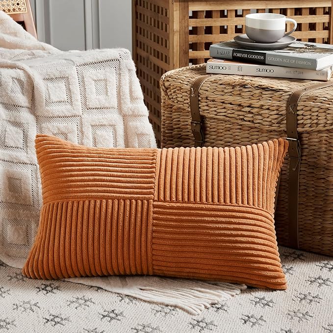 Fancy Homi 2 Packs Burnt Orange Lumbar Decorative Throw Pillow Covers 16x28 Inch - Image 2