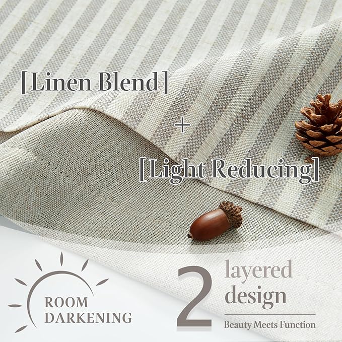 jinchan Double Layer Striped Linen Kitchen Tier Curtain Rustic Cafe - Image 7