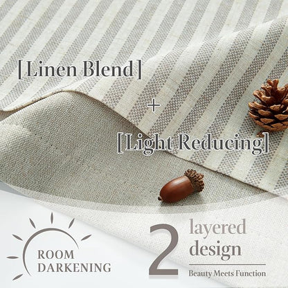 jinchan Double Layer Striped Linen Kitchen Tier Curtain Rustic Cafe - Image 7