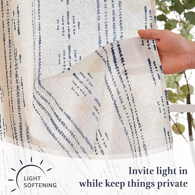 jinchan Boho Kitchen Curtains Linen Tier Curtains 20 Inch Bohemian Cafe Style - Image 5
