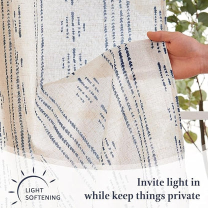 jinchan Boho Kitchen Curtains Linen Tier Curtains 20 Inch Bohemian Cafe Style - Image 5
