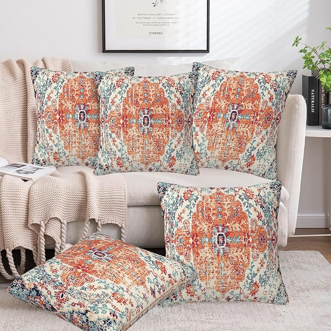Throw Pillow Covers Boho Orange Pillow Covers 16x16 Inch Set of 2 Rug Boho - Image 5