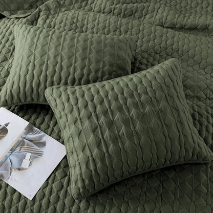 wdcozy olive green quilt king size bedding set, side view