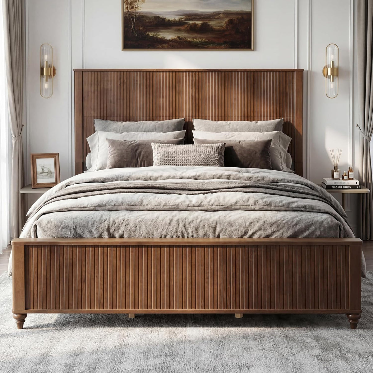 merax king size wood bed frame with fluted, main product view