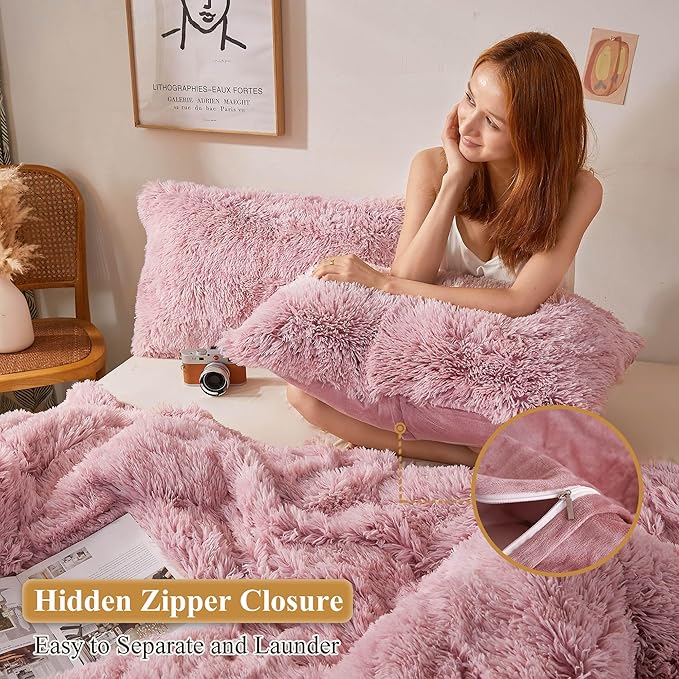 XeGe Faux Fur Throw Pillow Cases, Plush Shaggy Ultra Soft Pillow Covers - Image 3