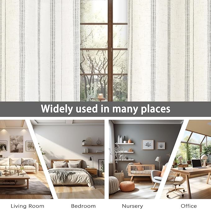 DriftAway Farmhouse Vertical Striped Linen Blend Textured Light Filtering Semi - Image 7