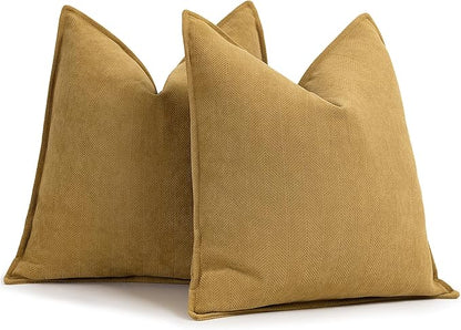 ZWJD Mustard Yellow Throw Pillow Covers 22x22 Set of 2 Chenille Pillow Covers by ZWJD