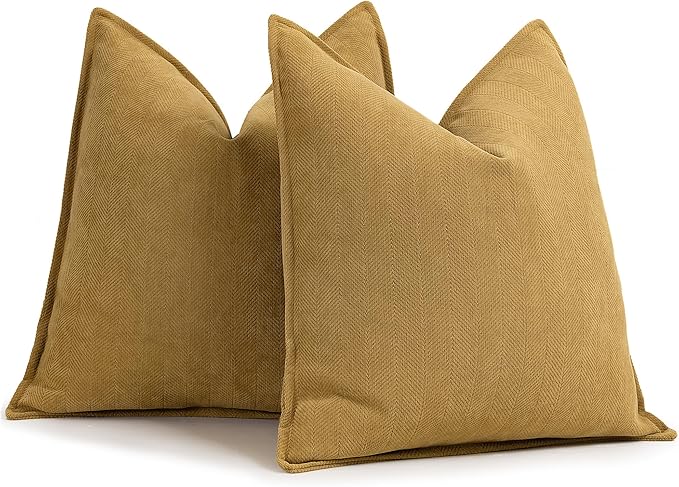 ZWJD Mustard Yellow Throw Pillow Covers 20x20 Set of 2 Chenille Pillow Covers by ZWJD