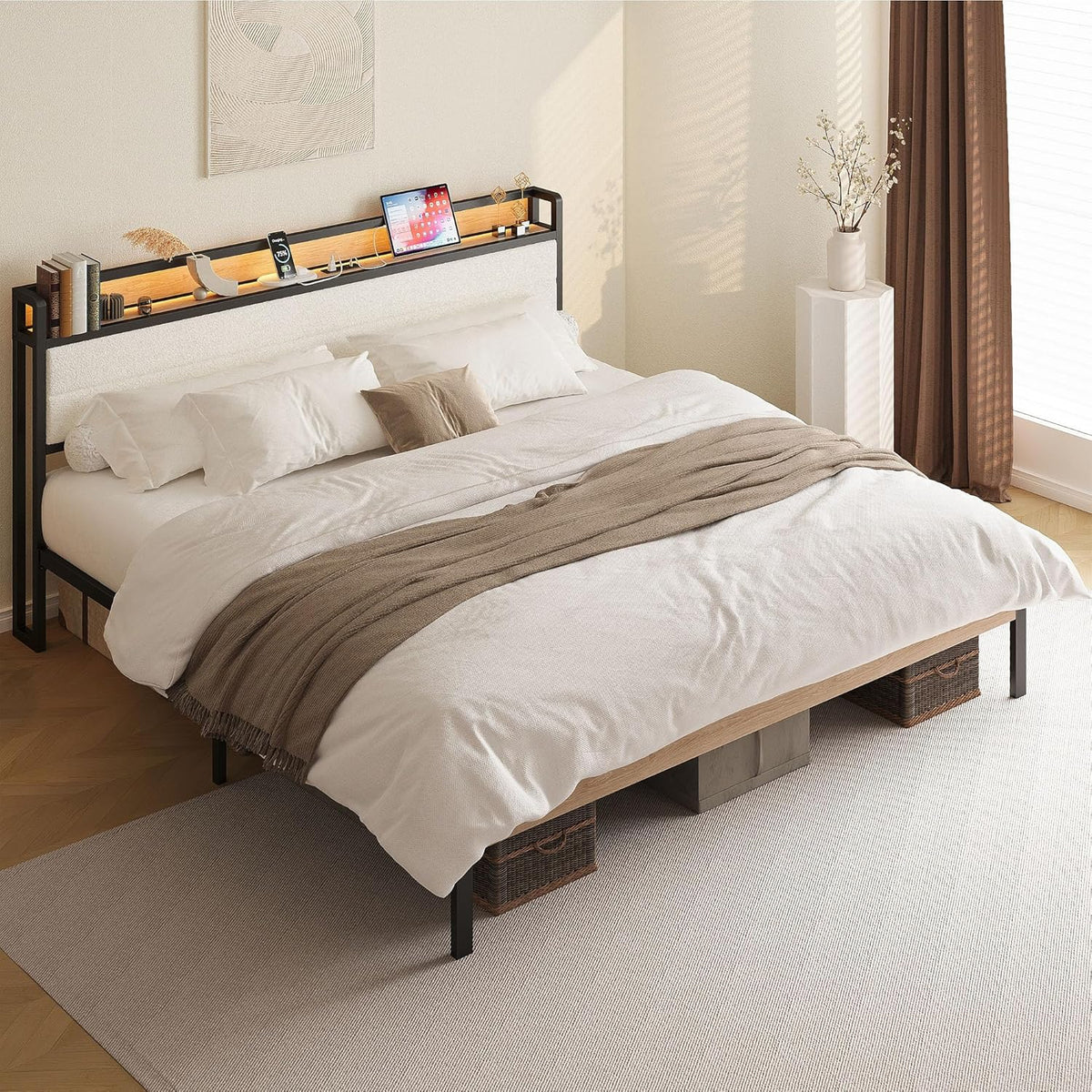 likimio king size bed frame with headboard, led, view 9
