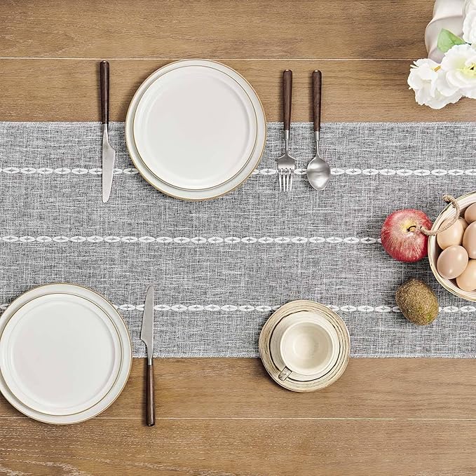 ZeeMart Farmhouse Braided Striped Table Runner, Rustic Grey Table Runners 60 - Image 5
